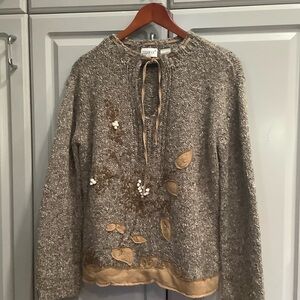 TOGETHER VINTAGE Pullover Tan Embroidered Sweater Sz M